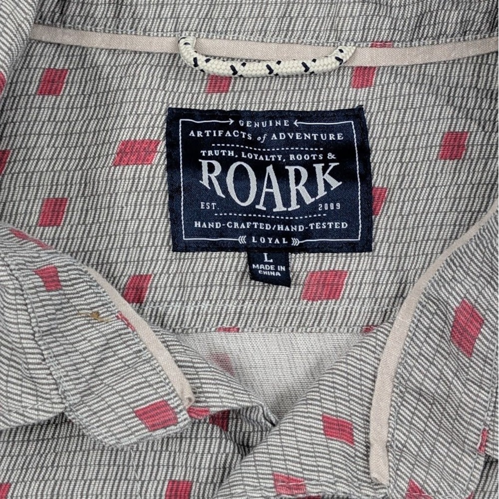 Roark Revival Button Up Shirt Mens Large Gray Red Square Pattern Casual - Picture 3 of 9